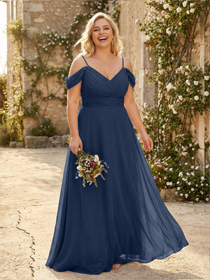 Spaghetti Straps Chiffon Pleated  Off the Shoulder Bridesmaid Dresses