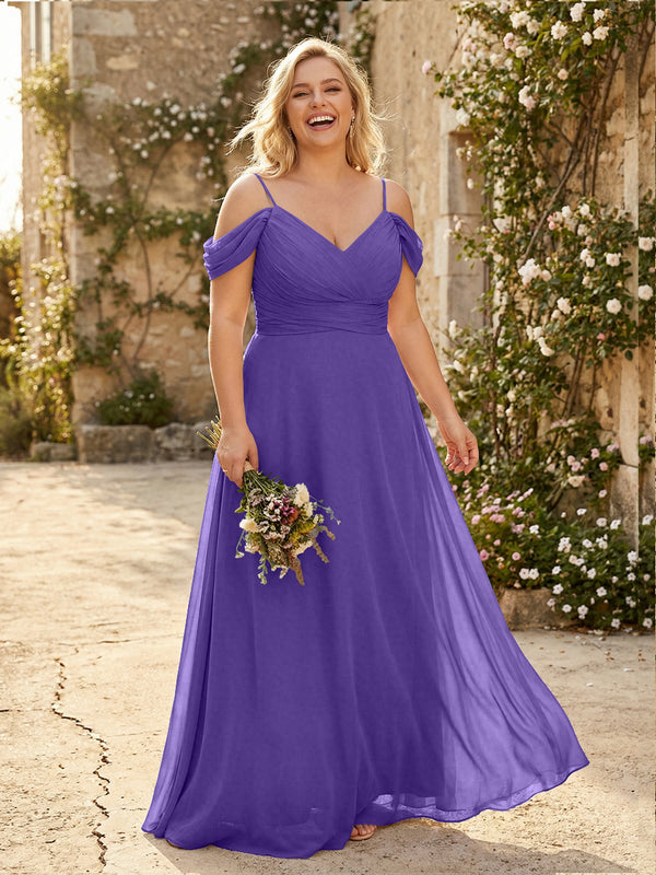 Spaghetti Straps Chiffon Pleated  Off the Shoulder Bridesmaid Dresses