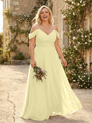 Spaghetti Straps Chiffon Pleated  Off the Shoulder Bridesmaid Dresses