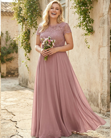 Chiffon Lace Appliques Scoop Neck Bridesmaid Dresses