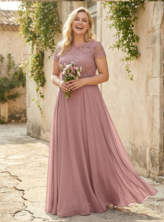 Chiffon Lace Appliques Scoop Neck Bridesmaid Dresses