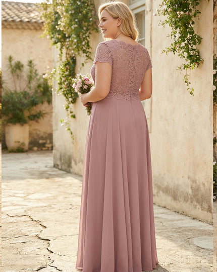 Chiffon Lace Appliques Scoop Neck Bridesmaid Dresses