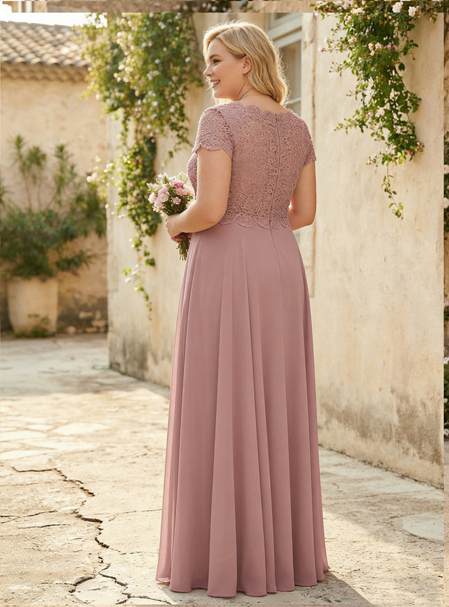 Chiffon Lace Appliques Scoop Neck Bridesmaid Dresses