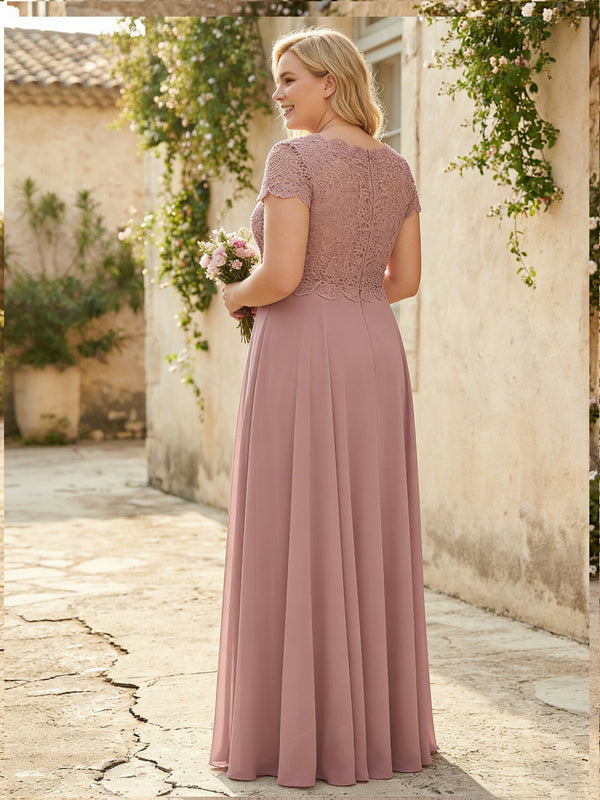 Chiffon Lace Appliques Scoop Neck Bridesmaid Dresses