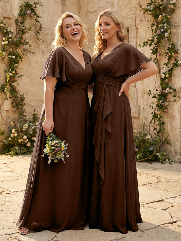 Chiffon V Neck Pleated Corset Bridesmaid Dresses