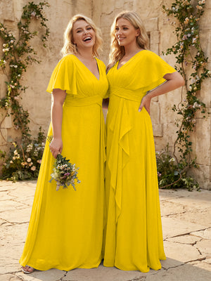 Chiffon V Neck Pleated Corset Bridesmaid Dresses