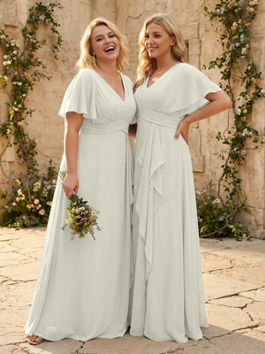 Chiffon V Neck Pleated Corset Bridesmaid Dresses