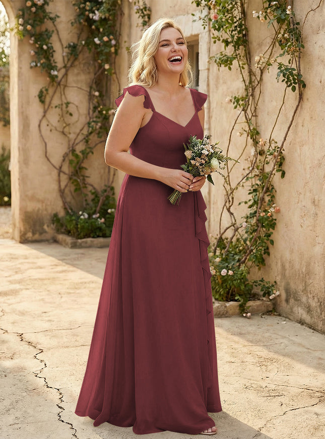 V Neck Sweetheart Chiffon Bridesmaid Dresses