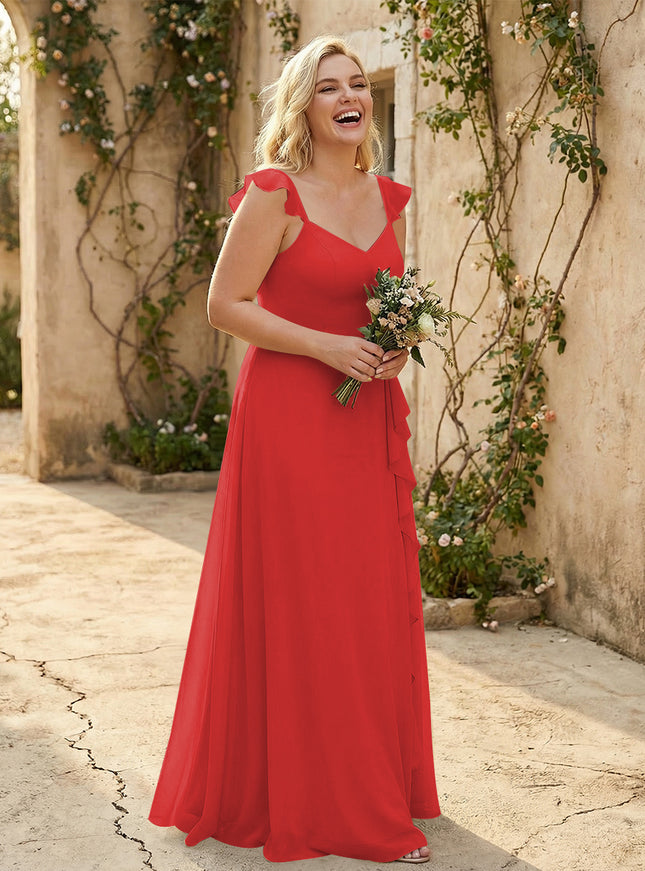 V Neck Sweetheart Chiffon Bridesmaid Dresses