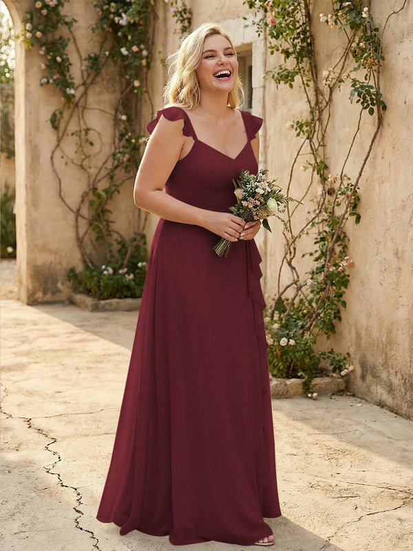 V Neck Sweetheart Chiffon Bridesmaid Dresses