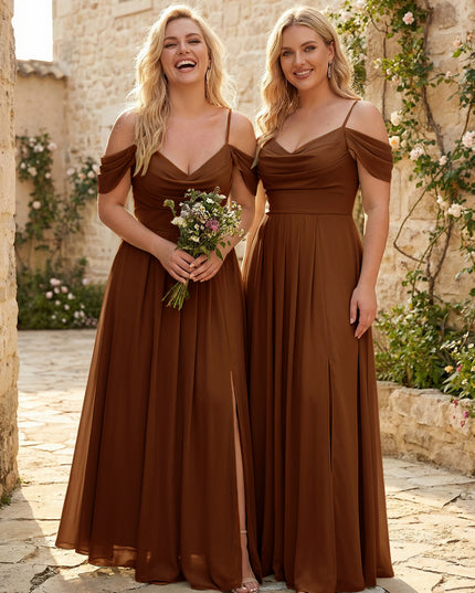 Spaghetti Straps Pleated Chiffon Sweetheart Bridesmaid Dresses with Slit
