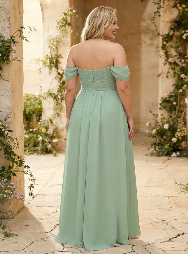 Off the Shoulder Pleated Chiffon Bridesmaid Dresses