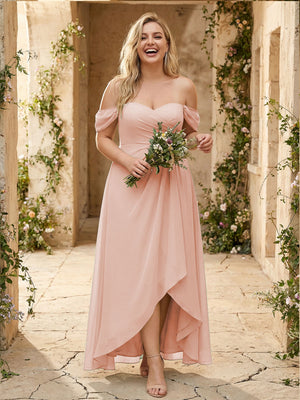 Off the Shoulder Pleated Chiffon Bridesmaid Dresses