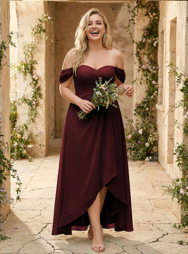 Off the Shoulder Pleated Chiffon Bridesmaid Dresses