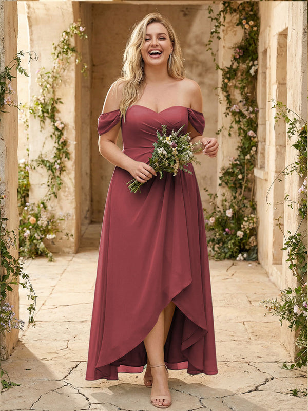 Off the Shoulder Pleated Chiffon Bridesmaid Dresses