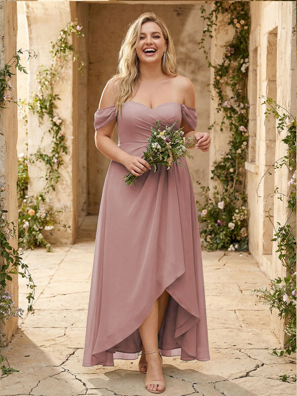 Off the Shoulder Pleated Chiffon Bridesmaid Dresses