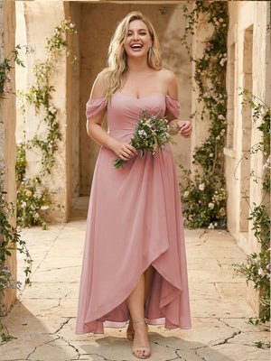 Off the Shoulder Pleated Chiffon Bridesmaid Dresses