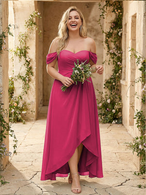 Off the Shoulder Pleated Chiffon Bridesmaid Dresses