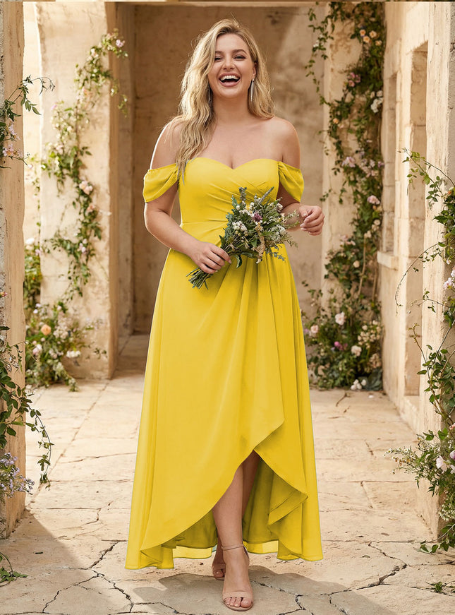 Off the Shoulder Pleated Chiffon Bridesmaid Dresses