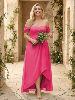 Off the Shoulder Pleated Chiffon Bridesmaid Dresses