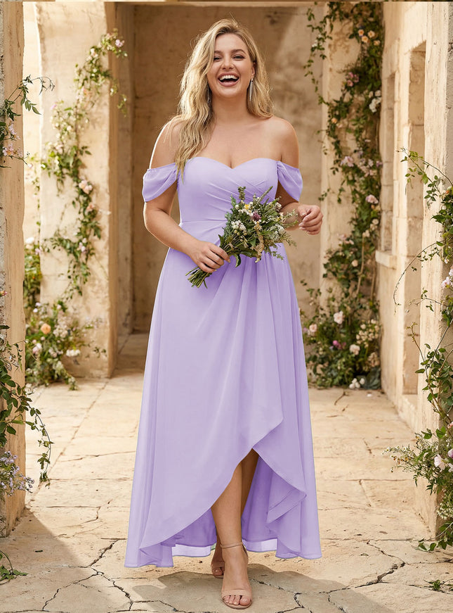 Off the Shoulder Pleated Chiffon Bridesmaid Dresses