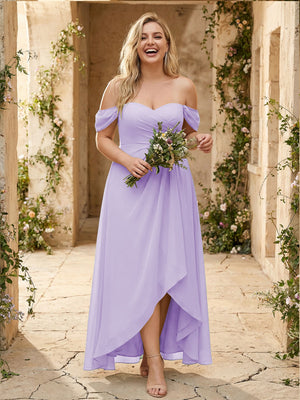 Off the Shoulder Pleated Chiffon Bridesmaid Dresses
