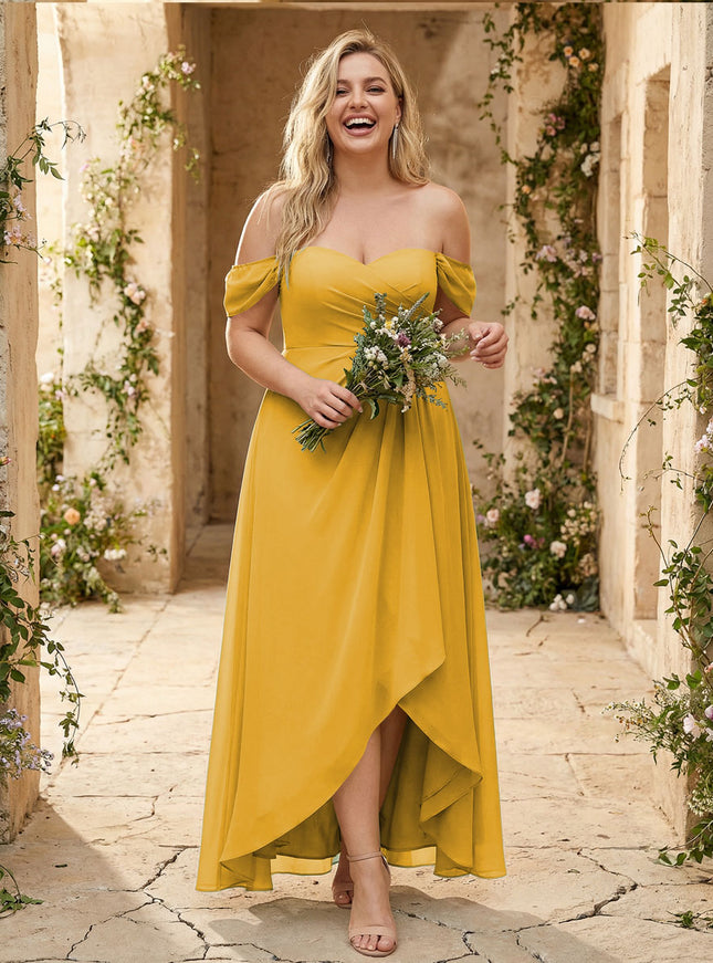 Off the Shoulder Pleated Chiffon Bridesmaid Dresses