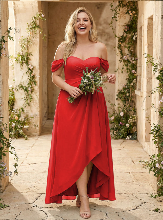 Off the Shoulder Pleated Chiffon Bridesmaid Dresses