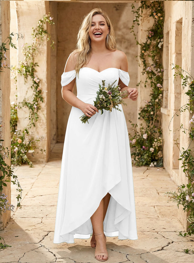 Off the Shoulder Pleated Chiffon Bridesmaid Dresses