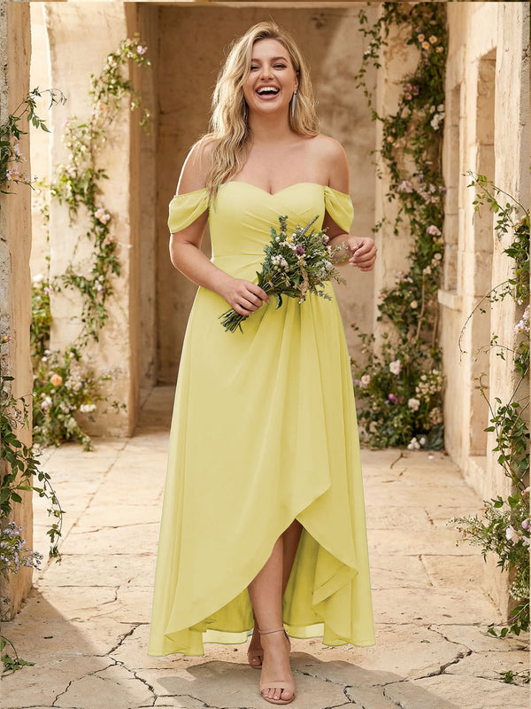 Off the Shoulder Pleated Chiffon Bridesmaid Dresses