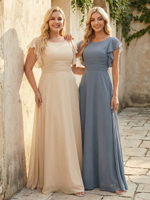 Scoop Neck Corset Pleated Chiffon Bridesmaid Dresses