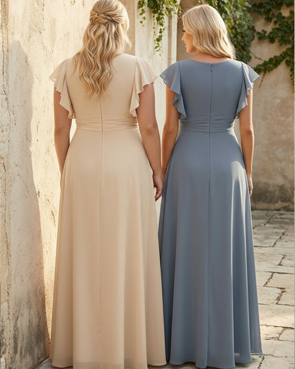 Scoop Neck Corset Pleated Chiffon Bridesmaid Dresses