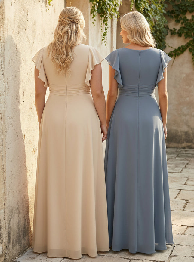 Scoop Neck Corset Pleated Chiffon Bridesmaid Dresses