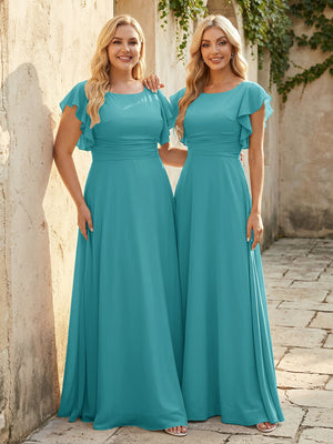 Scoop Neck Corset Pleated Chiffon Bridesmaid Dresses