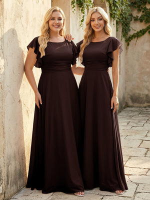 Scoop Neck Corset Pleated Chiffon Bridesmaid Dresses