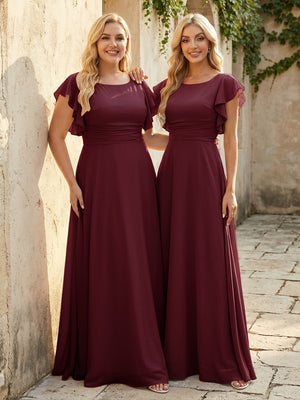 Scoop Neck Corset Pleated Chiffon Bridesmaid Dresses