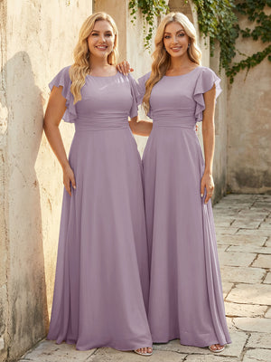 Scoop Neck Corset Pleated Chiffon Bridesmaid Dresses