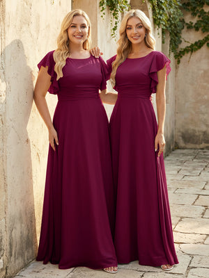 Scoop Neck Corset Pleated Chiffon Bridesmaid Dresses
