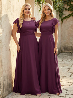 Scoop Neck Corset Pleated Chiffon Bridesmaid Dresses
