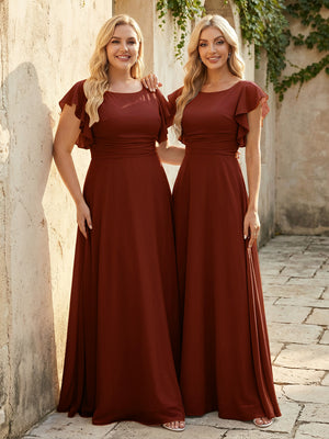 Scoop Neck Corset Pleated Chiffon Bridesmaid Dresses