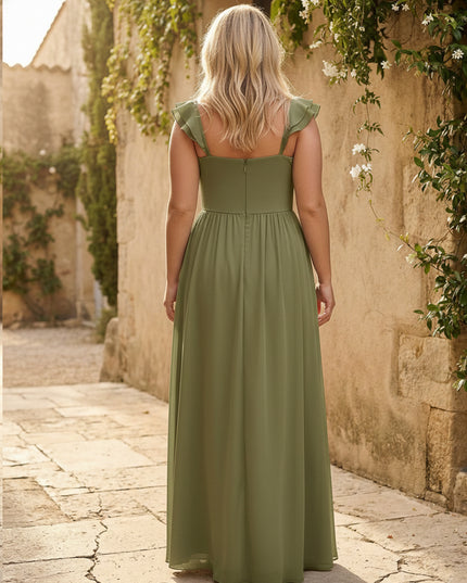 Sweetheart Pleated Chiffon Ruffles Bridesmaid Dresses with Slit