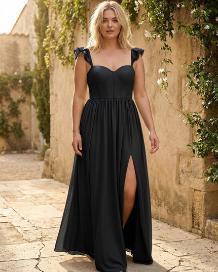 Sweetheart Pleated Chiffon Ruffles Bridesmaid Dresses with Slit