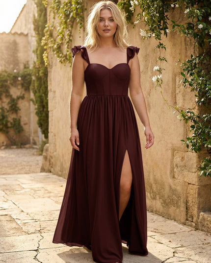 Sweetheart Pleated Chiffon Ruffles Bridesmaid Dresses with Slit