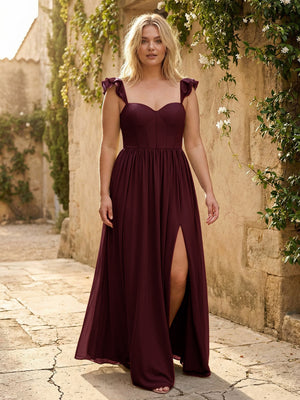 Sweetheart Pleated Chiffon Ruffles Bridesmaid Dresses with Slit