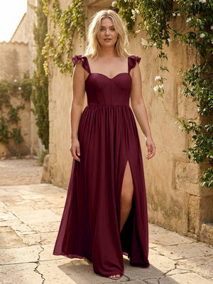 Sweetheart Pleated Chiffon Ruffles Bridesmaid Dresses with Slit