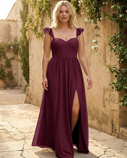 Sweetheart Pleated Chiffon Ruffles Bridesmaid Dresses with Slit