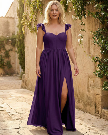 Sweetheart Pleated Chiffon Ruffles Bridesmaid Dresses with Slit