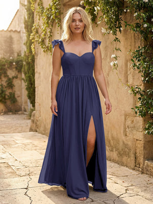 Sweetheart Pleated Chiffon Ruffles Bridesmaid Dresses with Slit