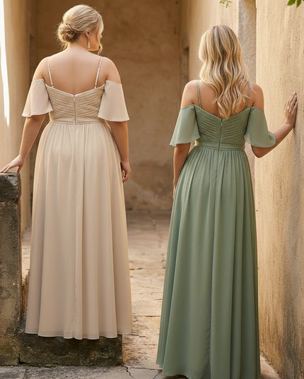 Spaghetti Straps V Neck Pleated Chiffon Bridesmaid Dresses