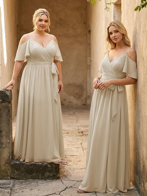 Spaghetti Straps V Neck Pleated Chiffon Bridesmaid Dresses